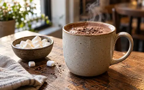 Чашка какао с отдельной маленькой порцией маршмеллоу