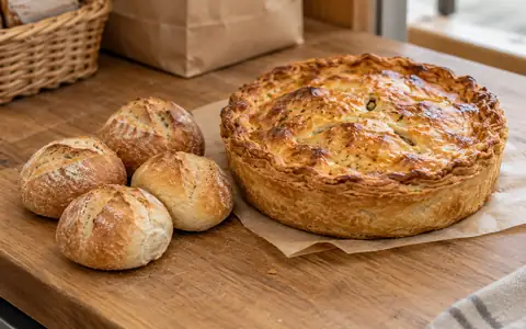 Целый пирог и четыре маленькие булочки