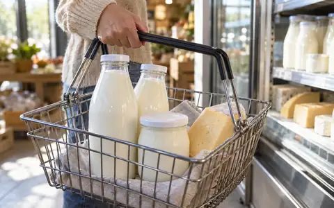 Корзина молочных продуктов утром